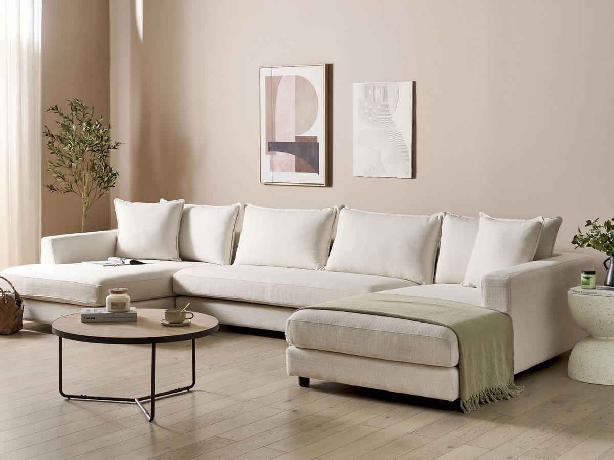 5-SITZER WOHNLANDSCHAFT U-förmig hellbeige Lilviken - Creme/Schwarz, Textil (359/57/194cm) - Beliani
