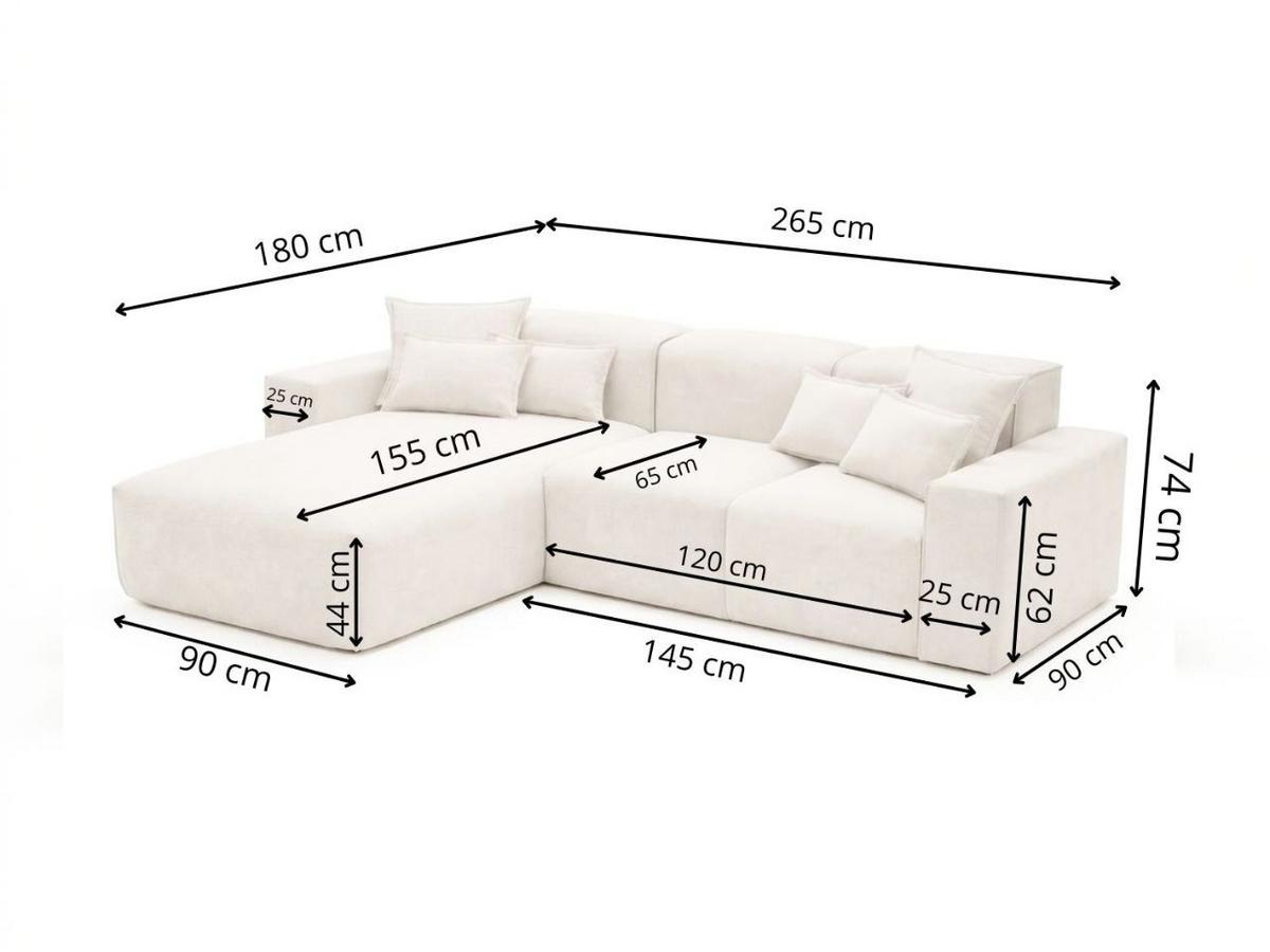 ECKSOFA Leni Schwarz Rechts - Schwarz, Holz/Textil (180/265cm) - Graingold