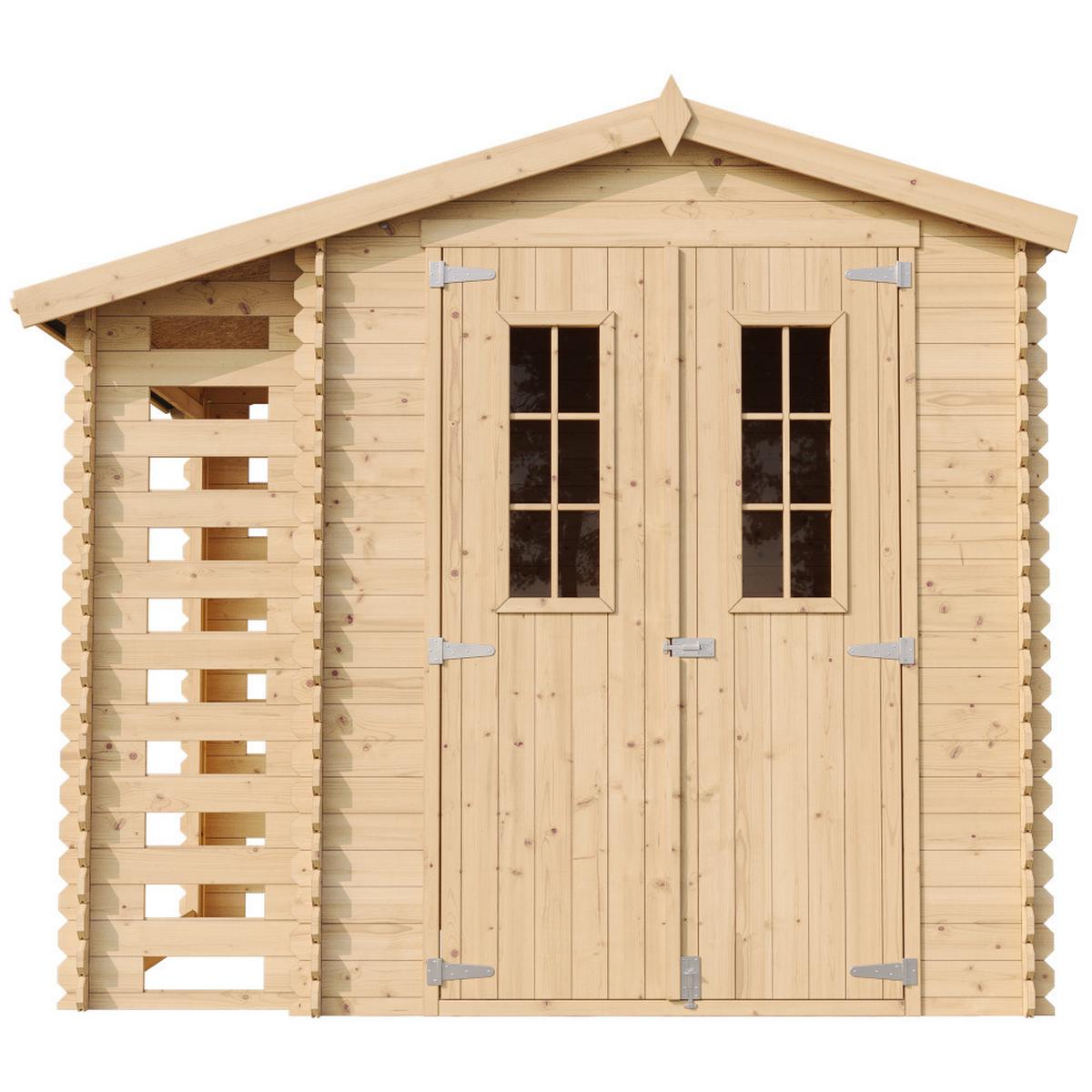 GARTENHAUS HOLZ Mit Brennholzschuppen M386C - B272xL206xH218 cm/ 3,53 + 0,97 m2 - Beige, Holz (272/218/206cm) - Timbela