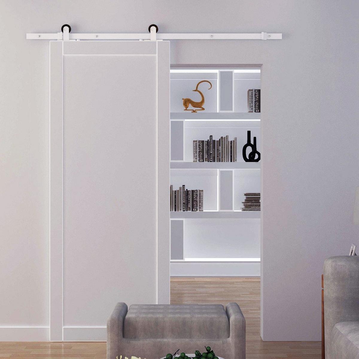 SCHIEBETÜREN-BESCHLAGSATZ 183 cm Komplett-Set mit Schienen, Rollen Weiß - Weiß, Metall (4/0.6/183cm) - HOMCOM