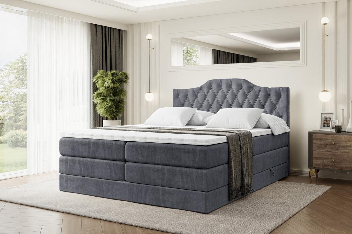 BOXSPRINGBETT VILA-1 KING - 200x200 - H3/H4 - Dunkelgrau - Dunkelgrau, Holzwerkstoff (200/200cm) - ALTDECOR