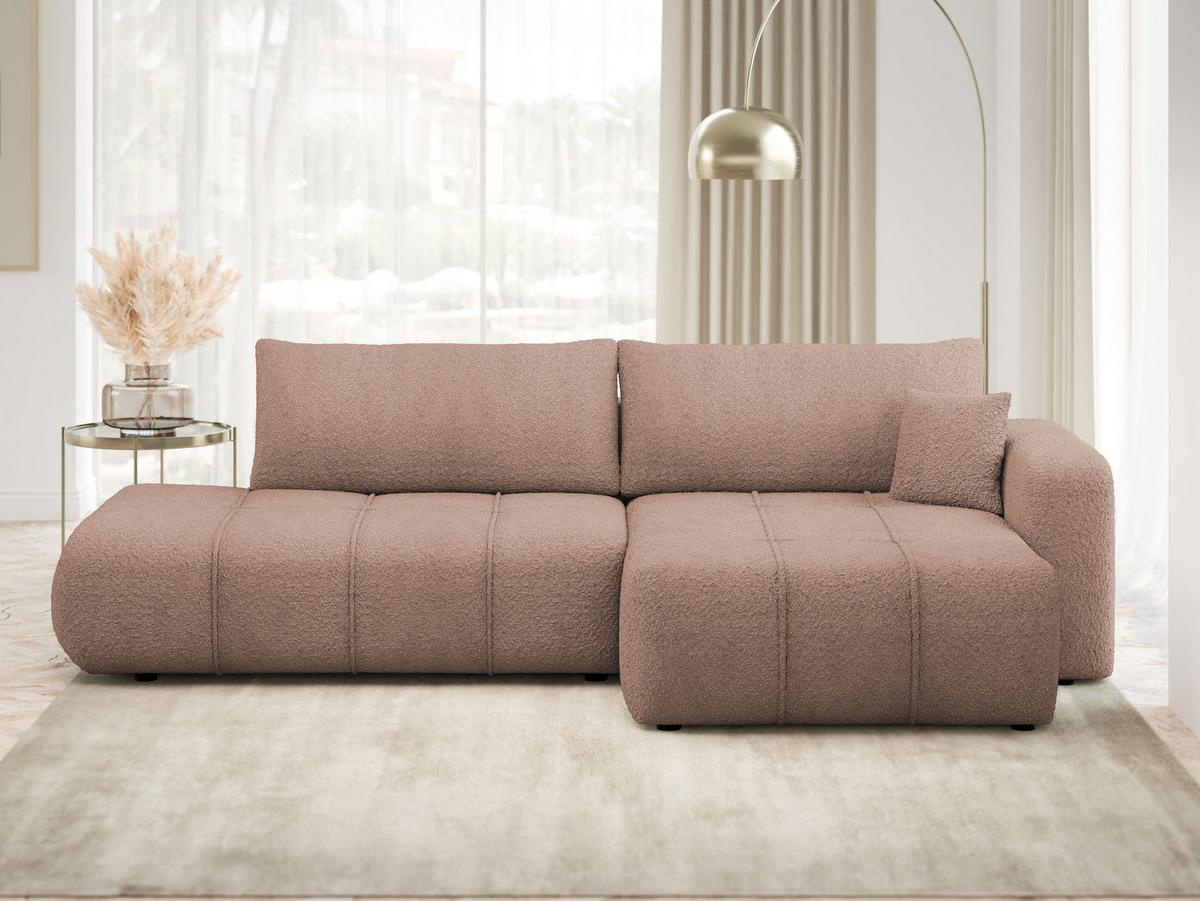 ECKSOFA Furyn O Boucle, Seite: Rechts - Hellbraun/Schwarz, Holzwerkstoff/Kunststoff (262/145cm) - MIRJAN24