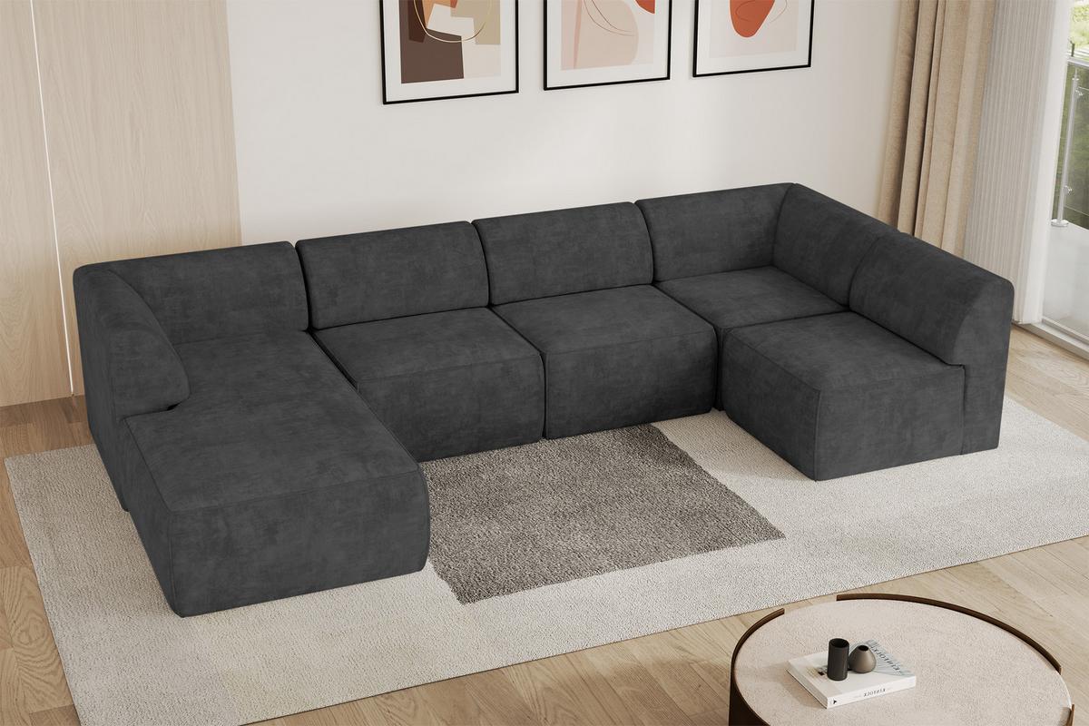 WOHNLANDSCHAFT Ottomane Links MOVO-L 345x180x78 cm Dunkelgrau Velours - Eschefarben, Holzwerkstoff/Kunststoff (345/78/180cm) - ALTDECOR