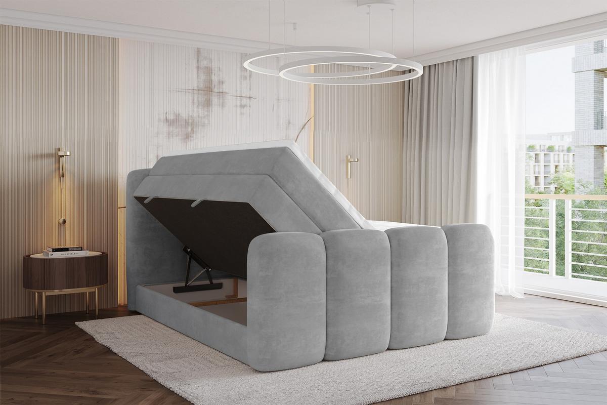 BOXBETT mit Matratze H3|H4 und Lattenrost - NINA-Z KING - 200x200 cm Monolith - Hellgrau - Hellgrau, Holzwerkstoff (200/200cm) - ALTDECOR