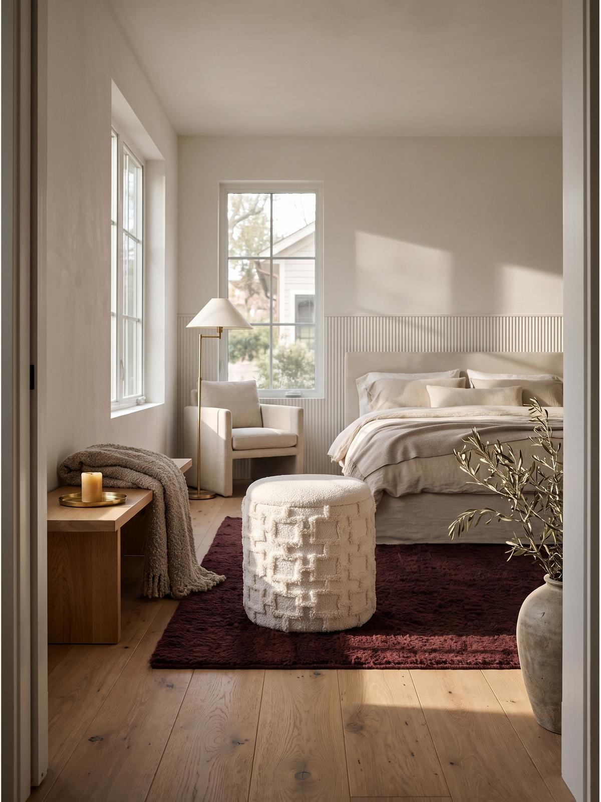 SITZHOCKER RHONE, Stoff, mit Textilbezug, mit Stauraum, Creme, Ø 40 x 45 cm - Beige/Creme, Textil (40/45/40cm) - KADIMA DESIGN