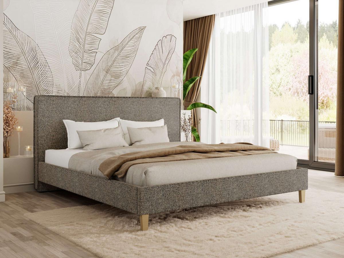 POLSTERBETT LUMARO CLASSIC 140/200 - Grau Stukture - ohne Matratze - Kernbuche/Grau, Holz/Textil (140/200cm) - MKS