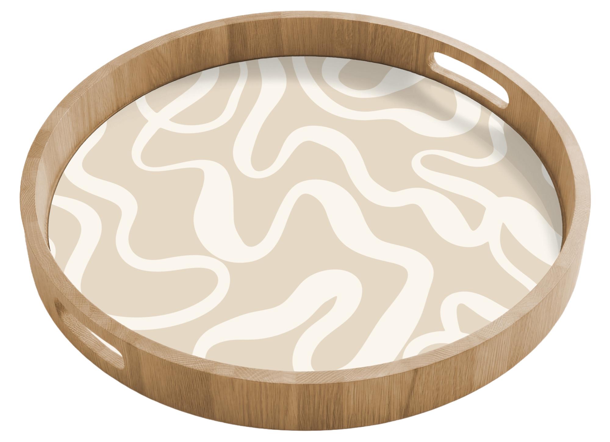 TABLETT Linien - Abstrakt - Beige - Weiß - Minimalistisch 50x50 cm - Beige, Holz (50/5/5cm) - OnlyWow