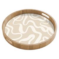 TABLETT Linien - Abstrakt - Beige - Weiß - Minimalistisch 50x50 cm - Beige, Holz (50/5/5cm) - OnlyWow