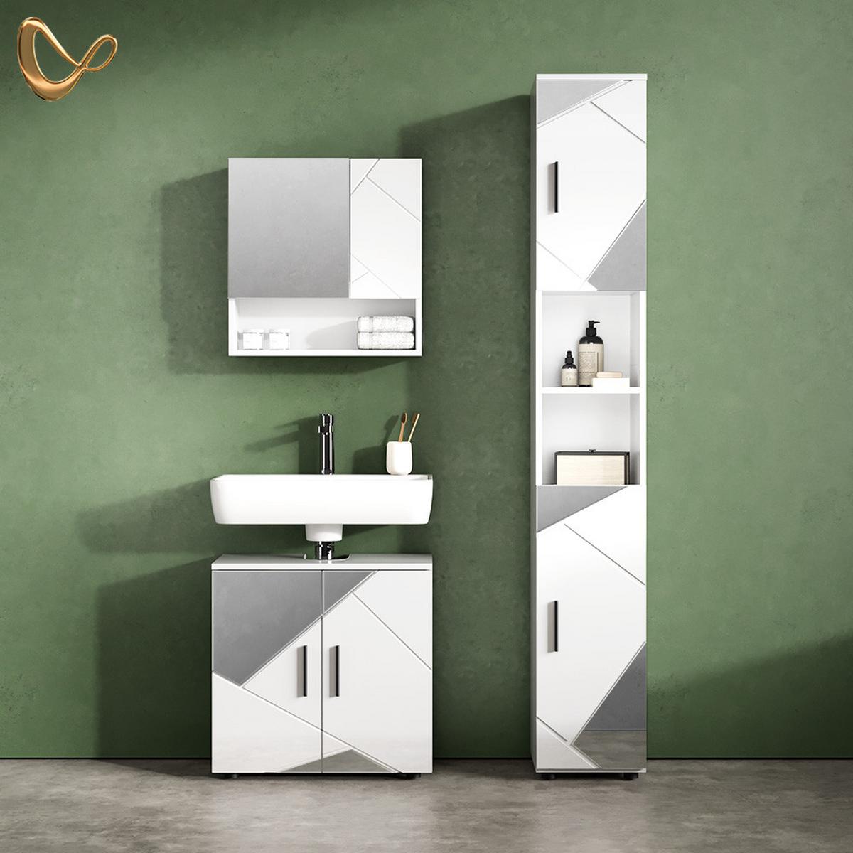 WASCHBECKENUNTERSCHRANK Ronco Weiß Hochglanz mit Einsätzen 60 x 59 cm - Weiß Hochglanz/Grau, Holzwerkstoff (60/59/30cm) - Livinity®