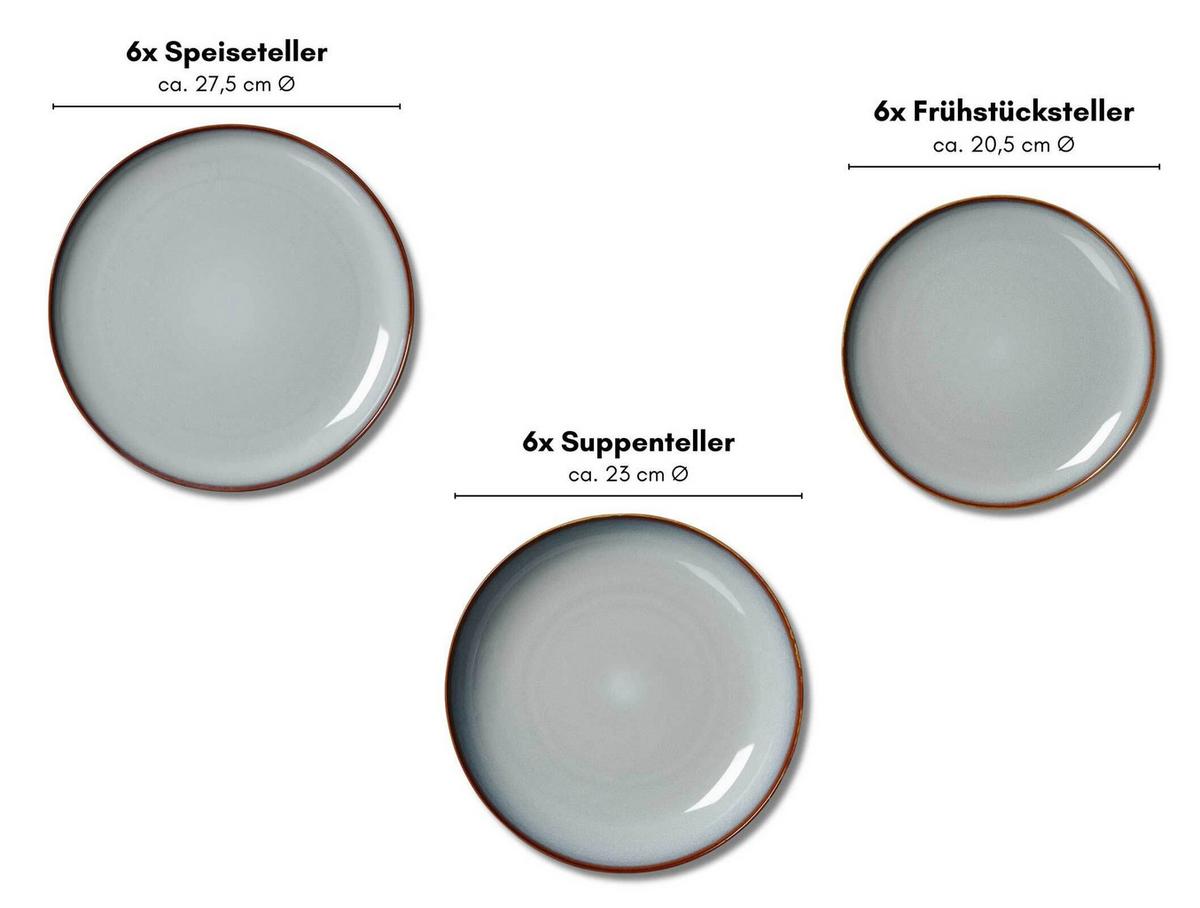 TELLER-SET Portofino grau 18-tlg. - Grau, Keramik (2/2/2cm) - Ritzenhoff Breker
