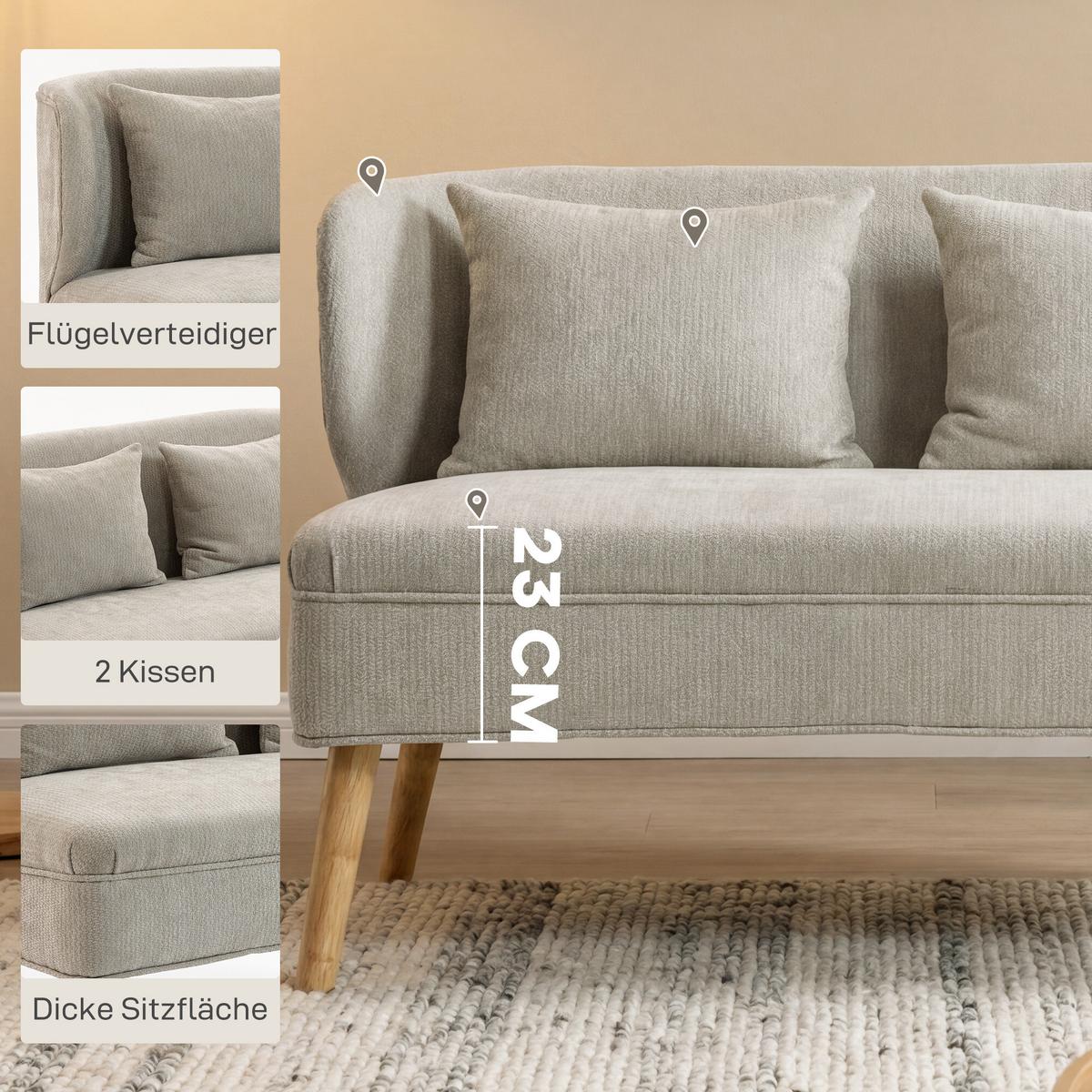 2-SITZER-SOFA Polyester Beige - Beige/Naturfarben, Holz/Holzwerkstoff (65/78.5/117cm) - HOMCOM