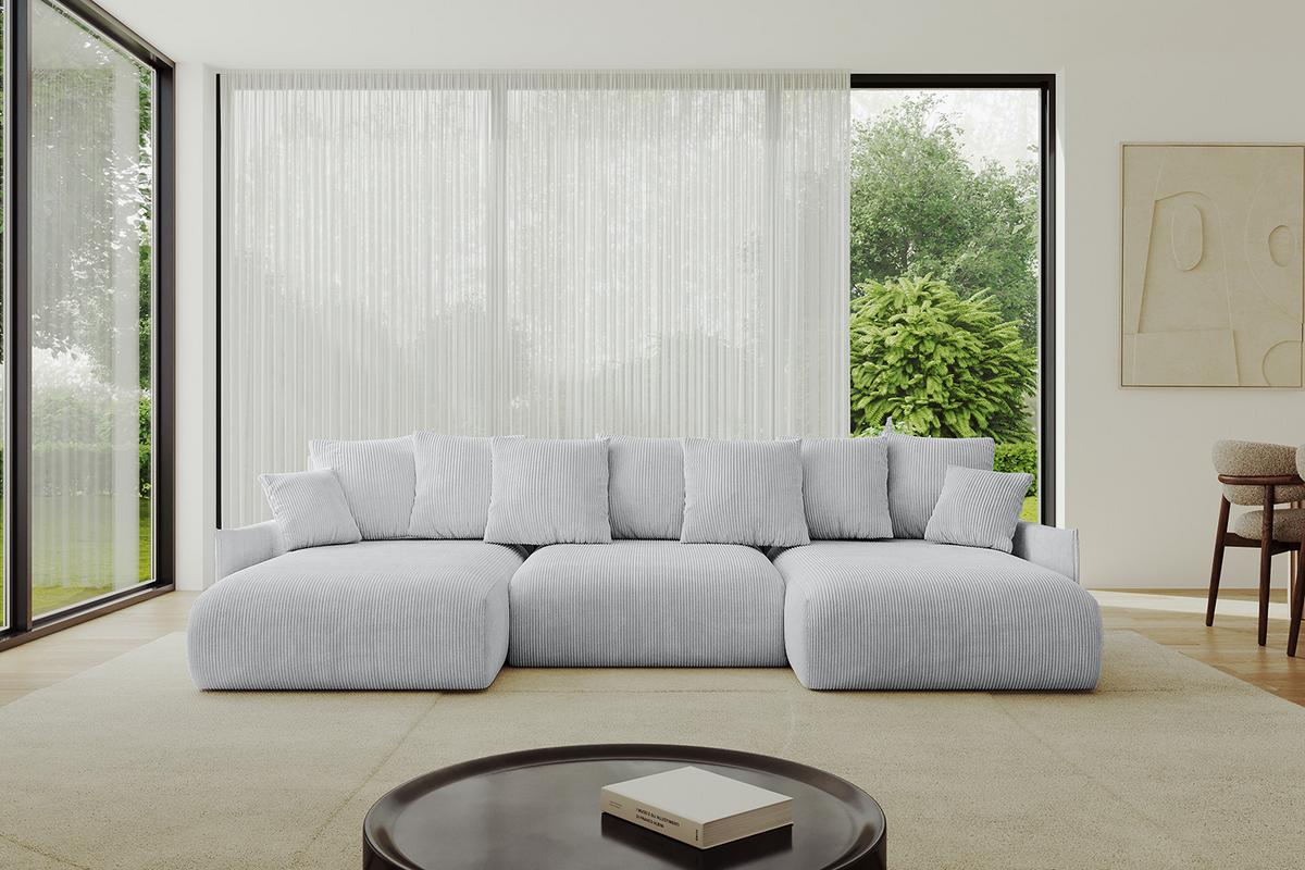 WOHNLANDSCHAFT mit Schlaffunktion und Bettkasten ONESK-U-v1 317x177x72 Grau Cord - Grau, Holzwerkstoff/Kunststoff (317/72/177cm) - ALTDECOR