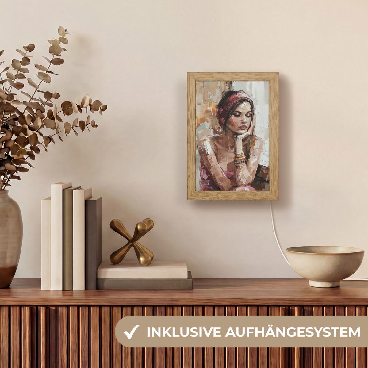 TISCHLEUCHTE Frau - Lackierung - Porträt - Modern 15x20 cm - Bronzefarben, Holzwerkstoff (8/15/20cm) - OnlyWow