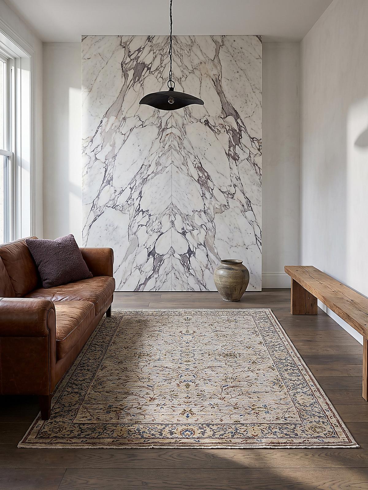 TEPPICH Kurzflor, mit Fransen, SEATON, in Natur, Bordürenmuster, 120 x 160 cm - Beige, Textil (120/160cm) - KADIMA DESIGN