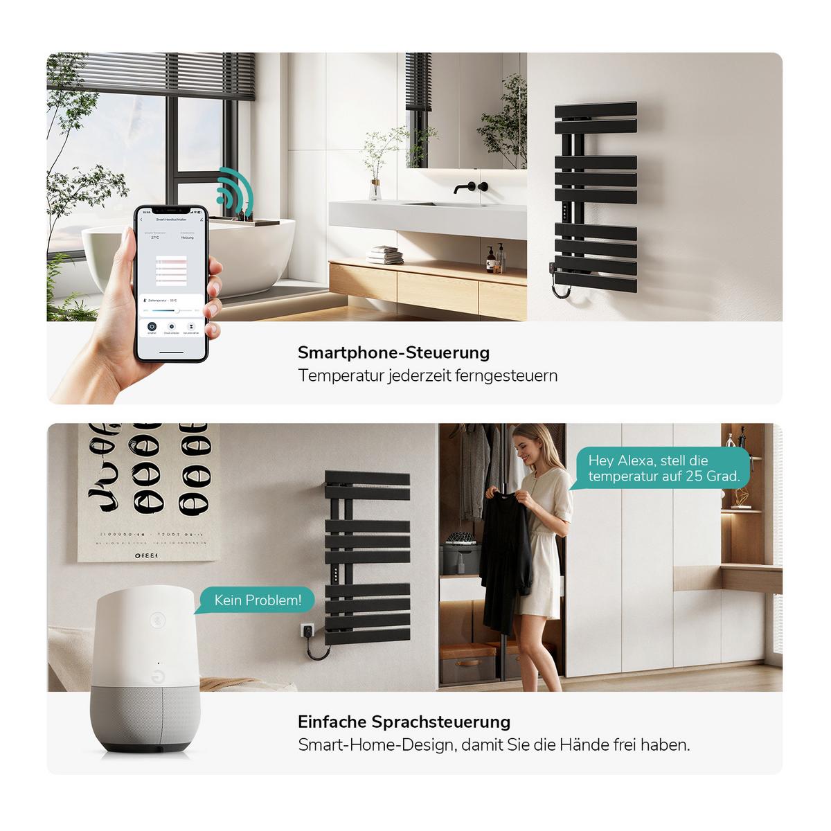 HEIZKÖRPER Elektrisch WLAN Thermostat Schwarz 100/50 cm - Schwarz, Metall (50/100/11cm) - EMKE
