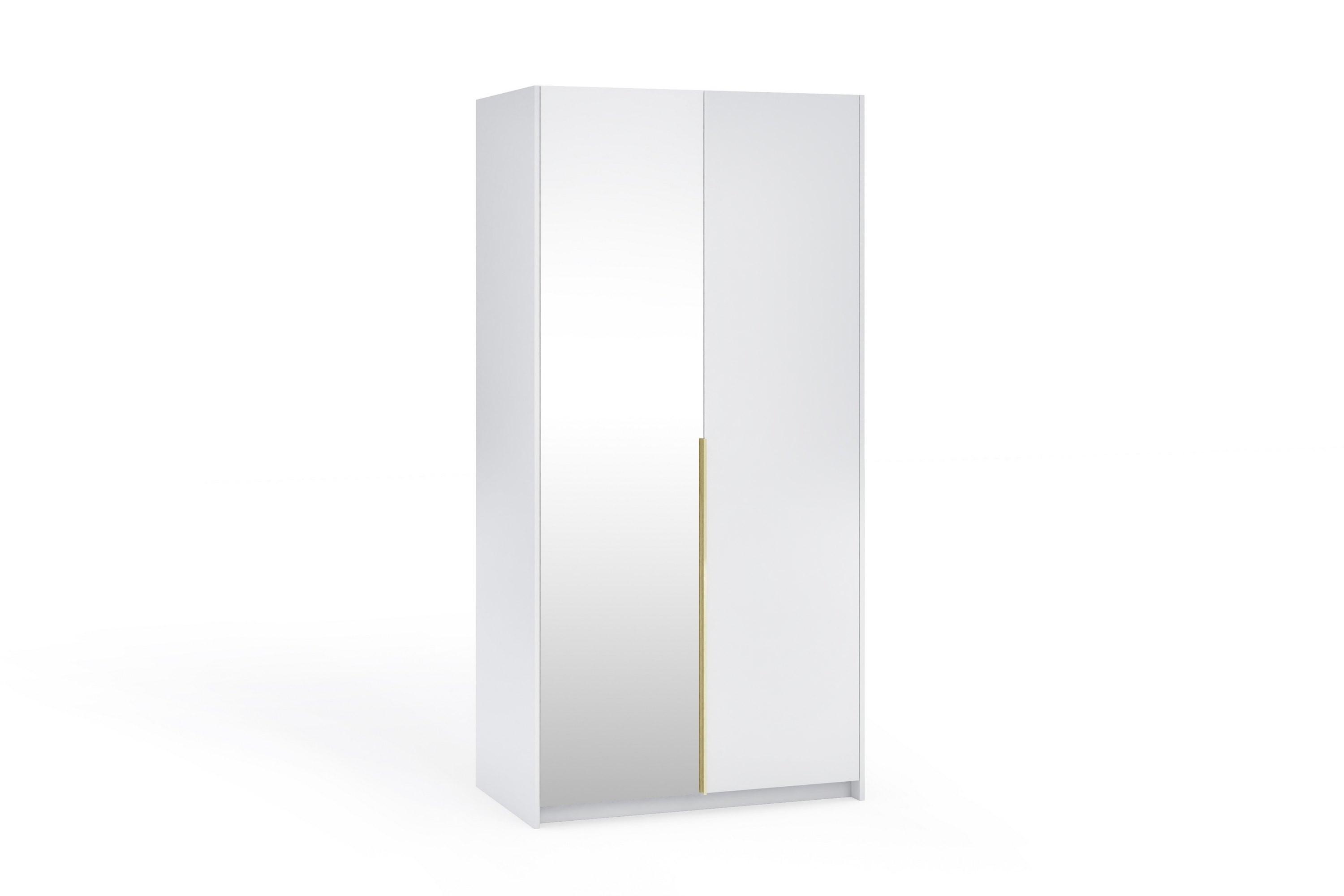 DREHTÜRENSCHRANK THALIA 100/204/58cm 2-türig mit Spiegel Weiß - Weiß, Holzwerkstoff (100/204/58cm) - MASSENO