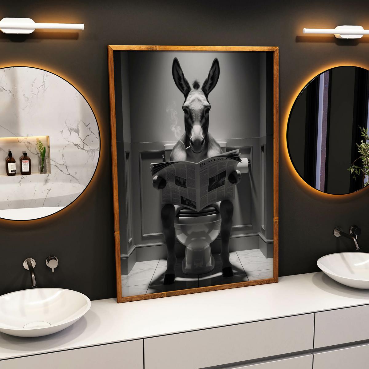 POSTER für Badezimmer WC ESEL mit Zeitung auf Toilette Abstraktion 30x40cm - Schwarz/Weiß, Papier (30/40/1cm) - Muralo