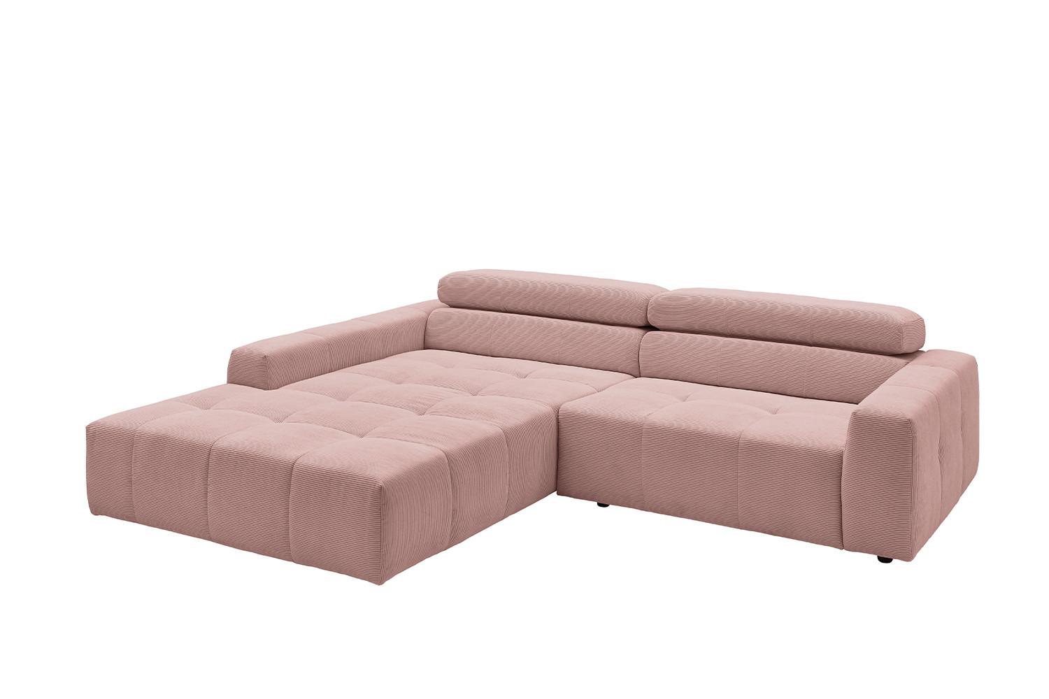 ECKSOFA MIT MOTORISCHEM SITZVORZUG RENO Pink Cord Relaxfunktion - Schwarz/Rosa, Kunststoff/Textil (258/217cm) - KAWOLA