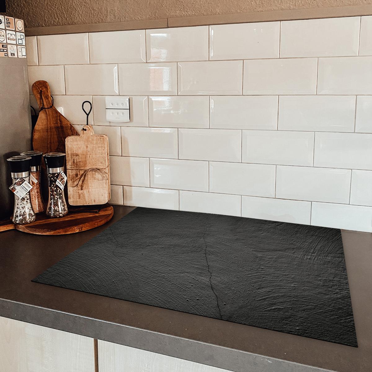 HERDABDECKPLATTE Beton - Schwarz - Industriell Induktionsmatte 71x52 cm - Anthrazit, Kunststoff (71/52/0.2cm) - MuchoWow
