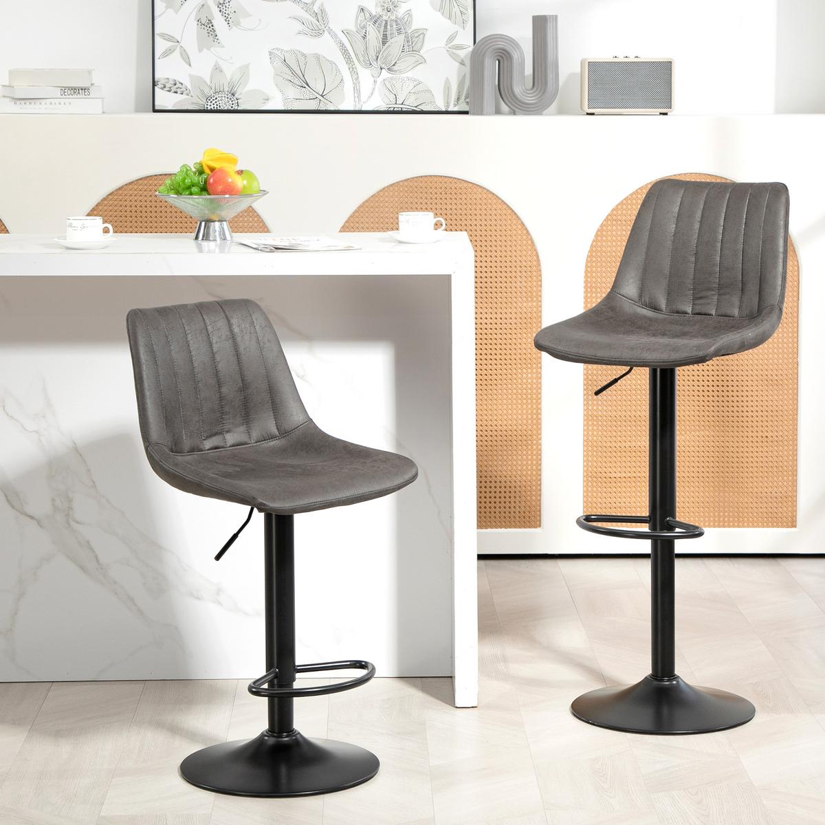 BARHOCKER 2er Set Mikrofasertuch Dunkelgrau - Dunkelgrau/Schwarz, Textil/Metall (43/110/46.5cm) - HOMCOM