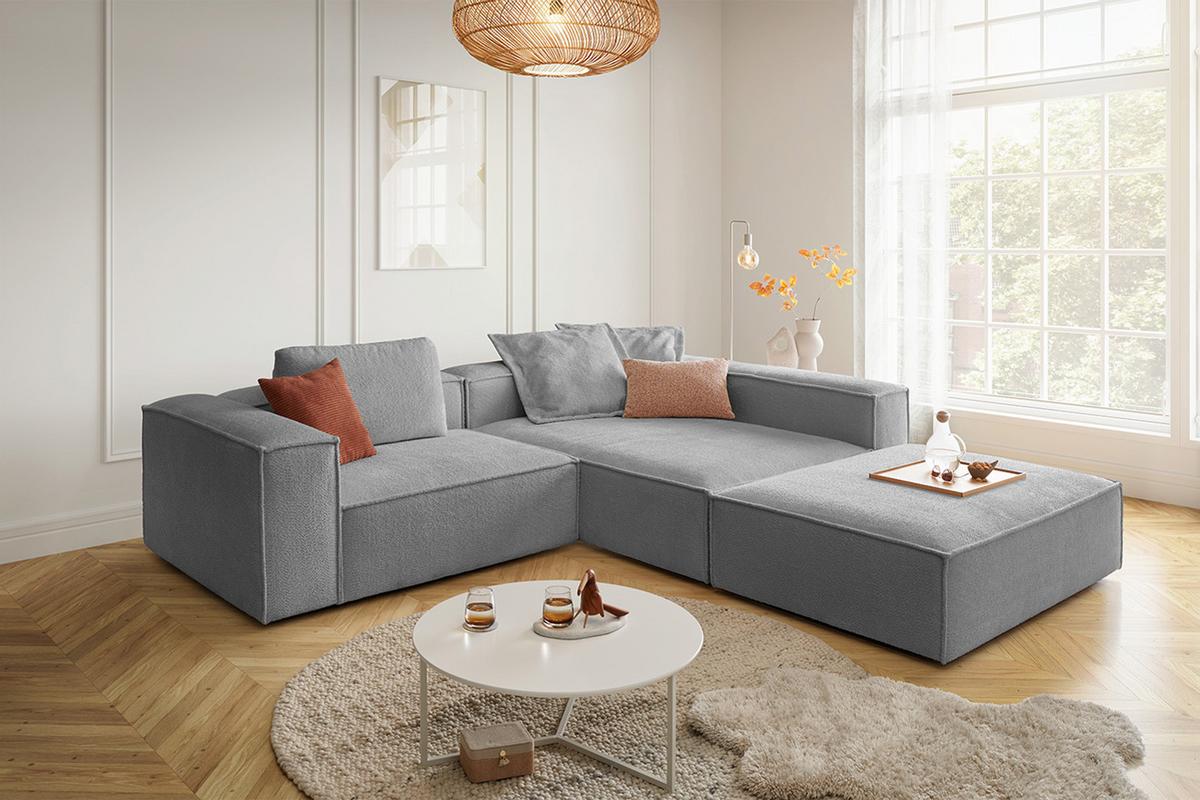 ECKSOFA CARMO Grau Flachgewebe - Schwarz/Grau, Kunststoff/Textil (306/191cm) - KAWOLA