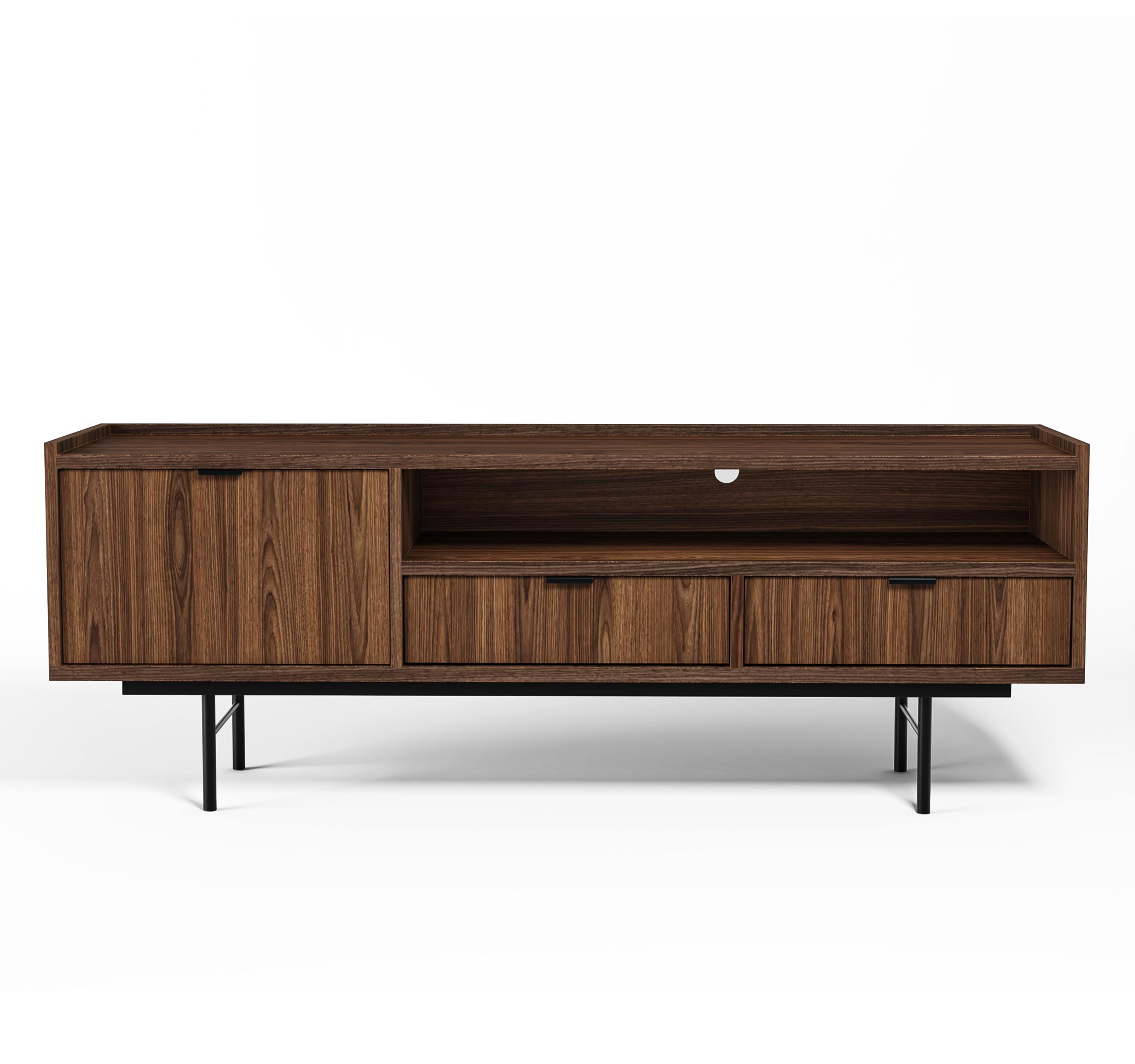 LOWBOARD Nordiva 1T 2S Warmia Walnut 150/55/40 cm – Metallgestell - Walnussfarben/Schwarz, Holzwerkstoff/Metall (155/55/40cm) - AX Living