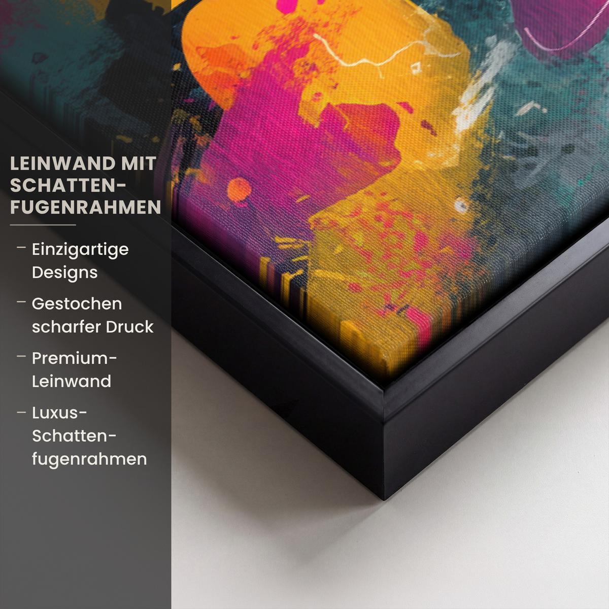LEINWAND Bilder mit Rahmen - Abstrakt - Graffiti - Farbenfroh - Farbspritzer - 60x40 - Multicolor, Textil (60/40cm) - MuchoWow