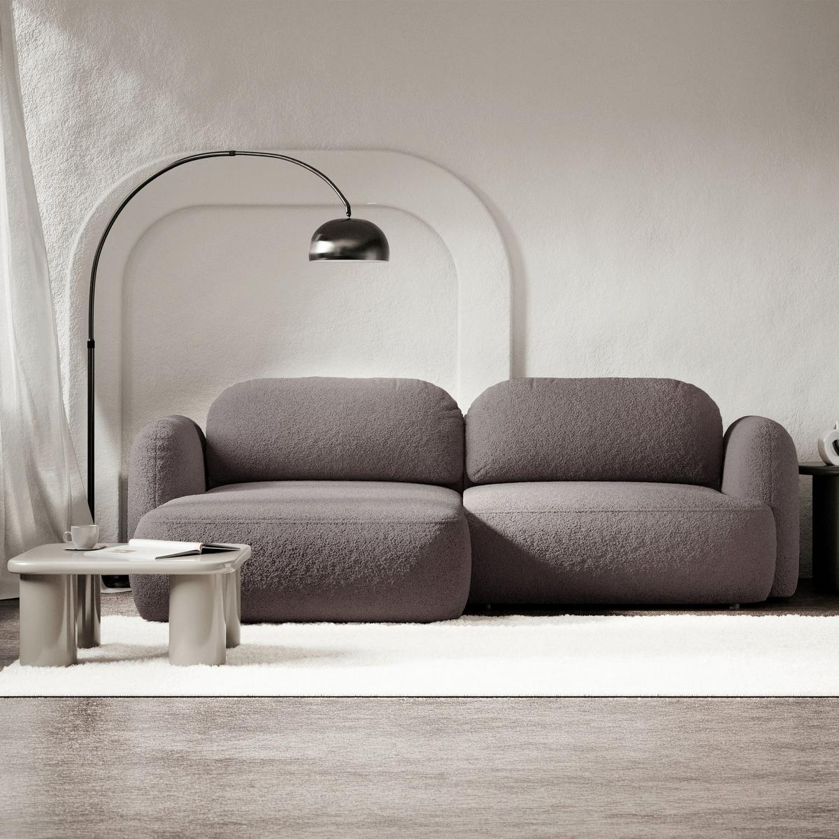 ECKSOFA Tvoya Graubraun Bouclé - Graubraun/Schwarz, Kunststoff/Textil (267/175cm) - Selsey