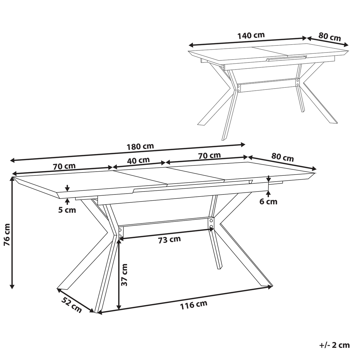 ESSTISCH 140-180/80/76 cm Hellgrau Rechteckig Benson - Grau, Holzwerkstoff (180/80/76cm) - Beliani