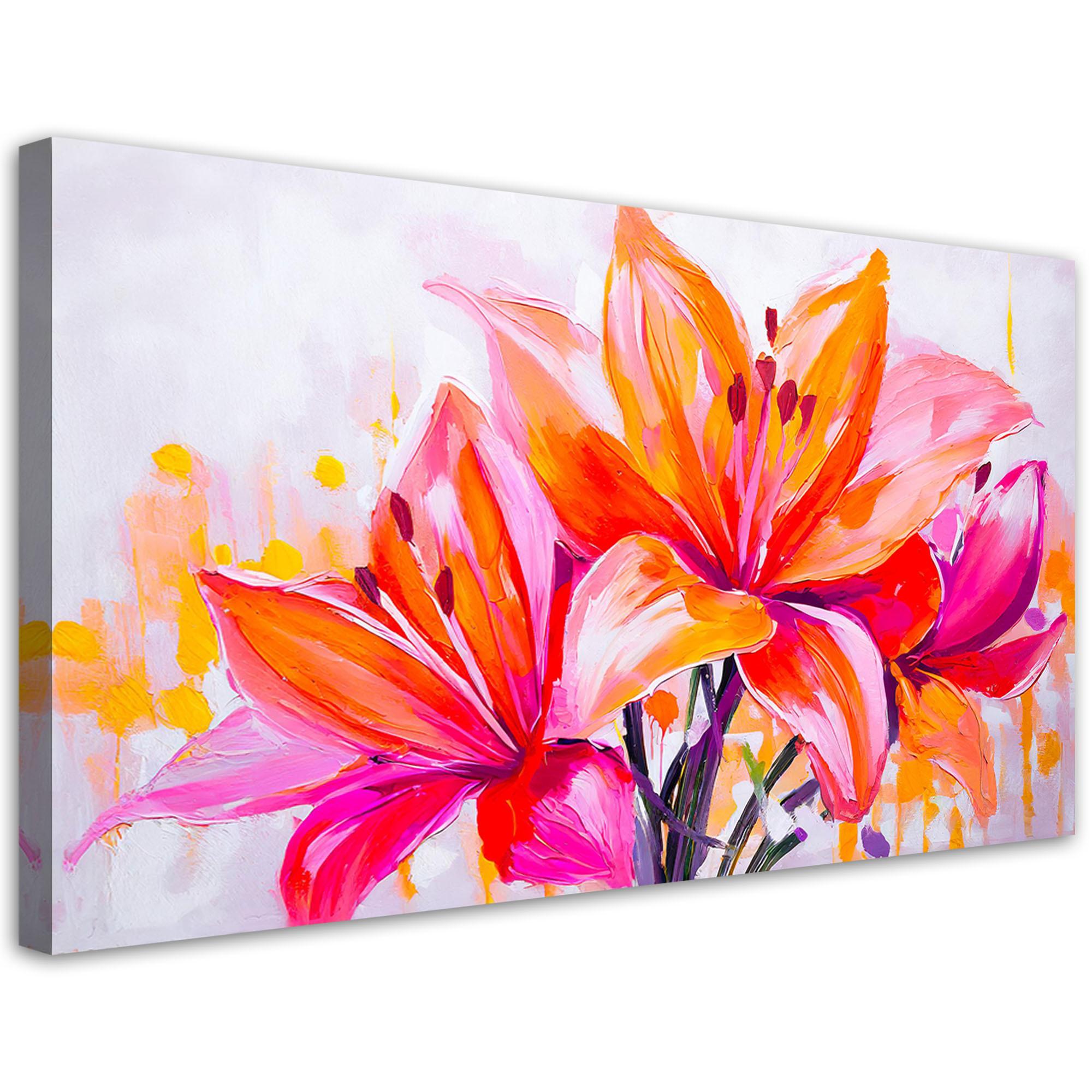 LEINWANDBILD Lilienblumen Aquarell 100x50cm - Multicolor, Textil (100/50cm) - Feeby