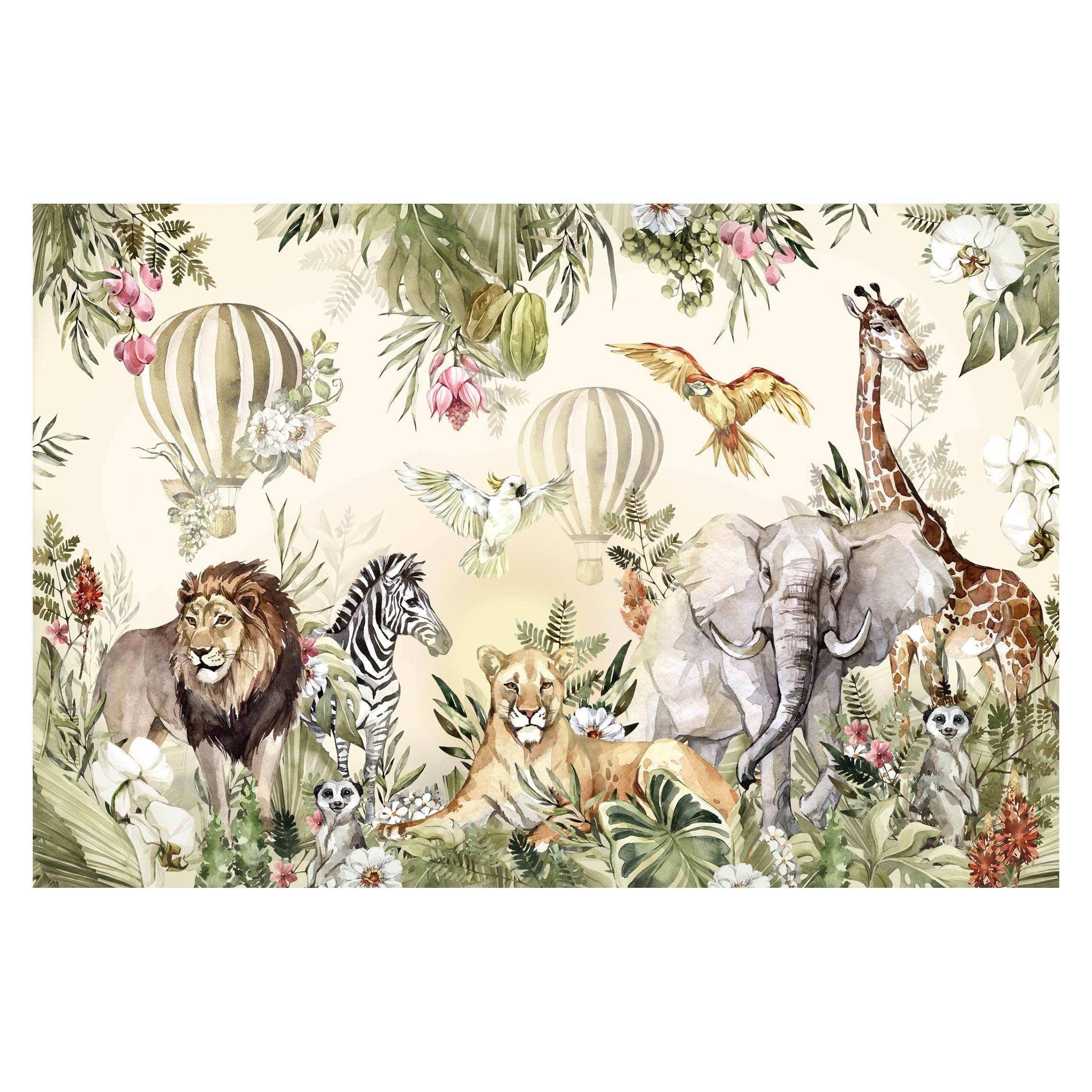 FOTOTAPETE Aquarell Savannen Tiere 384/255 cm - Multicolor, Papier (384/255cm) - Bilderwelten
