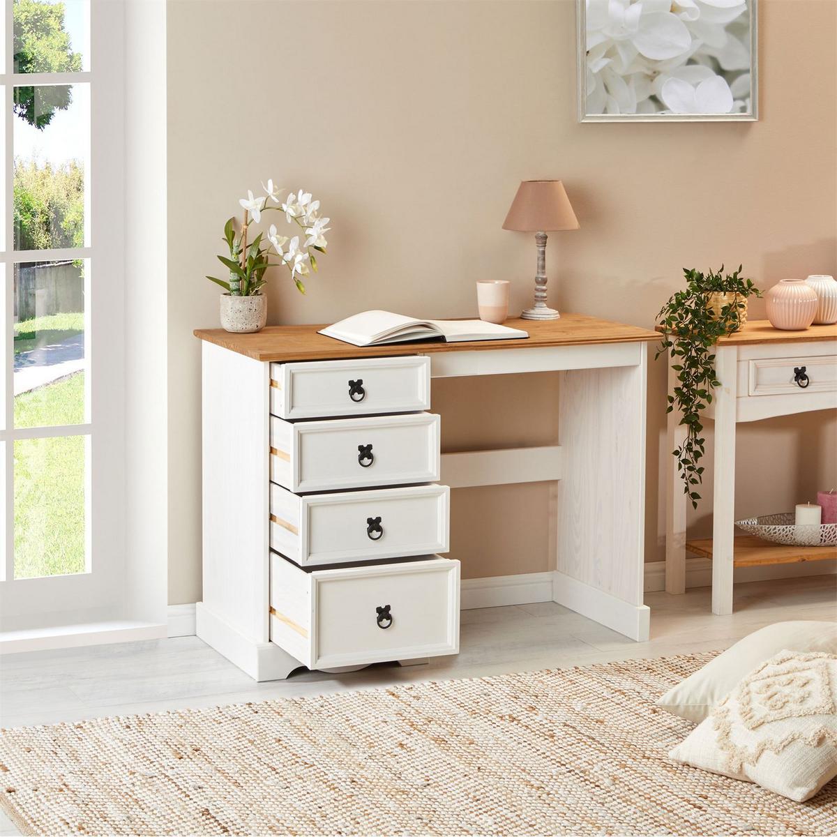 SCHREIBTISCH CAMPO weiß/braun - Weiß/Braun, Holz (49/105/78cm) - CARO-Möbel