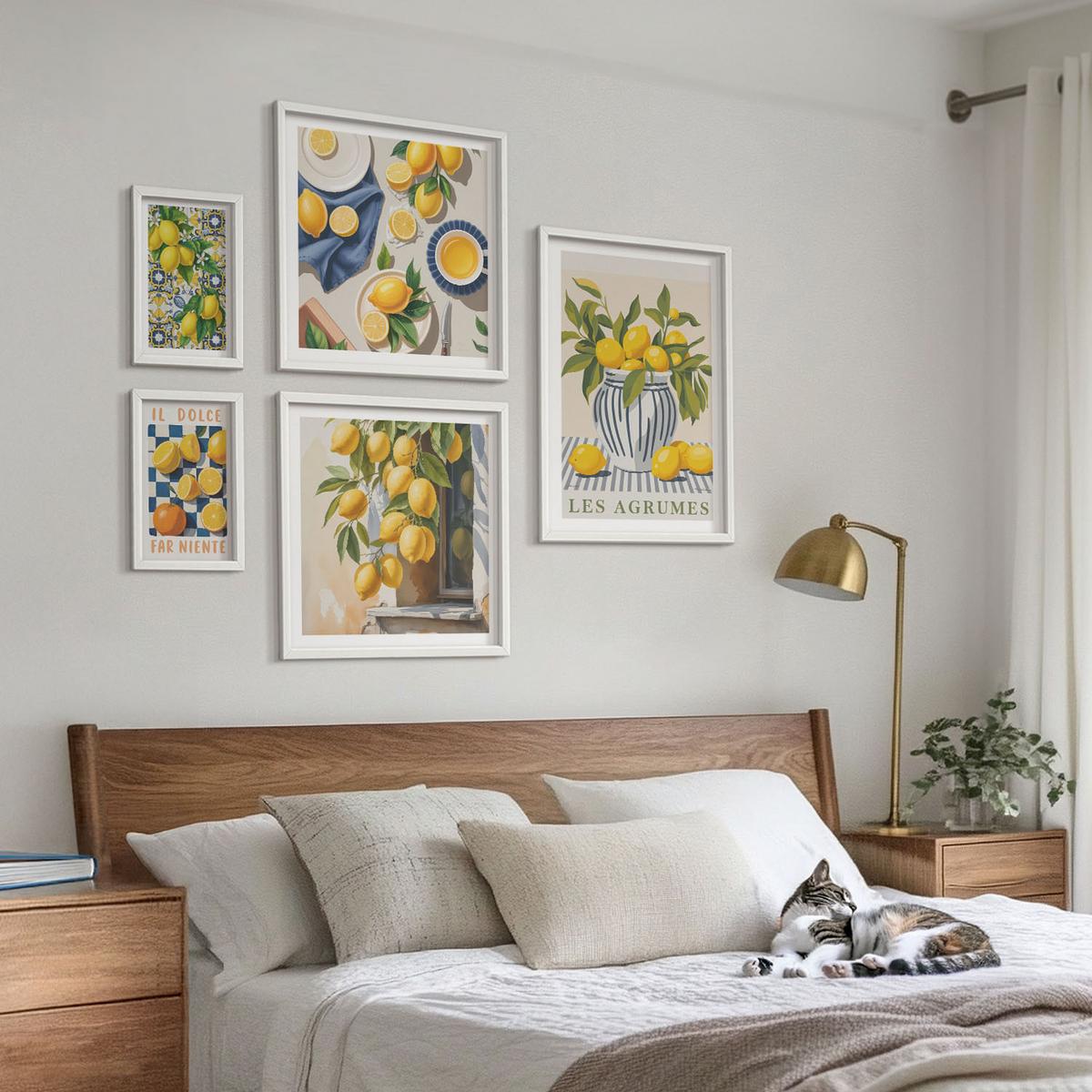 BILDER SET 5er Set - 50x50 cm & 20x30 cm & 40x60 cm Weißer Rahmen - Rustikale Cocktails mit Olivenblüten - Weiß, Kunststoff (40/60cm) - TULUP