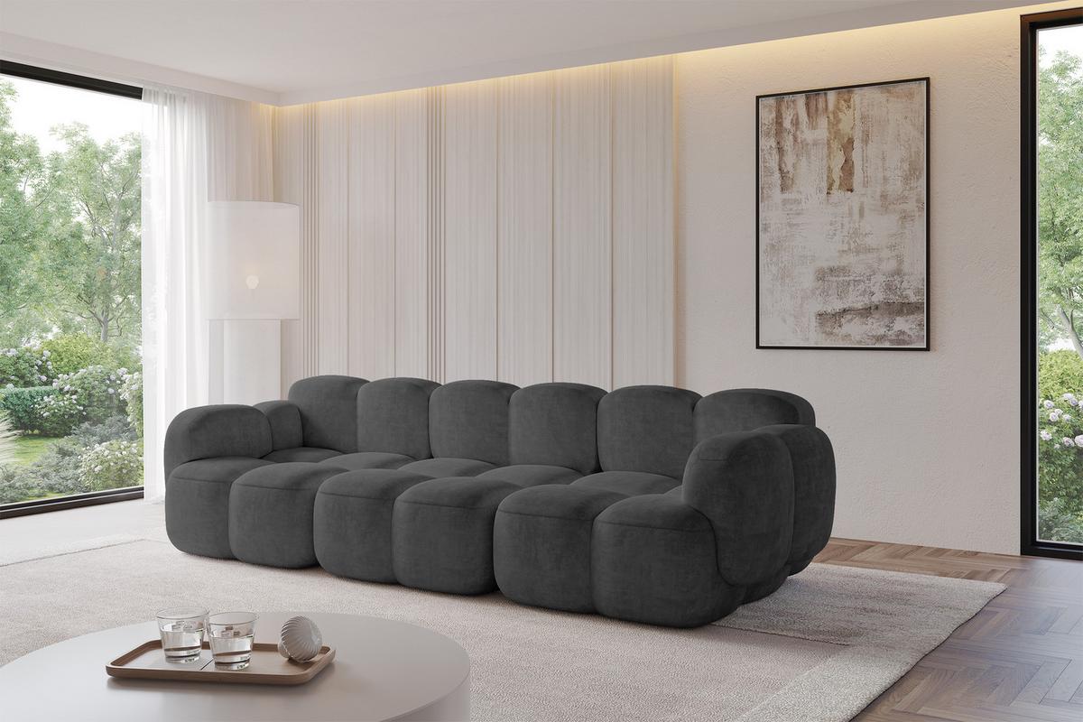 3-SITZER modulares Sofa Miko-S2 300x118x75 cm Dunkelgrau Velours - Dunkelgrau/Schwarz, Holzwerkstoff/Kunststoff (300/75/118cm) - ALTDECOR