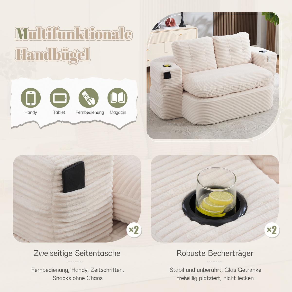 SCHLAFSOFA 2-in-1 Cordstoff Liegefunktion - Beige, Textil (165/61/97cm) - Urban Meuble