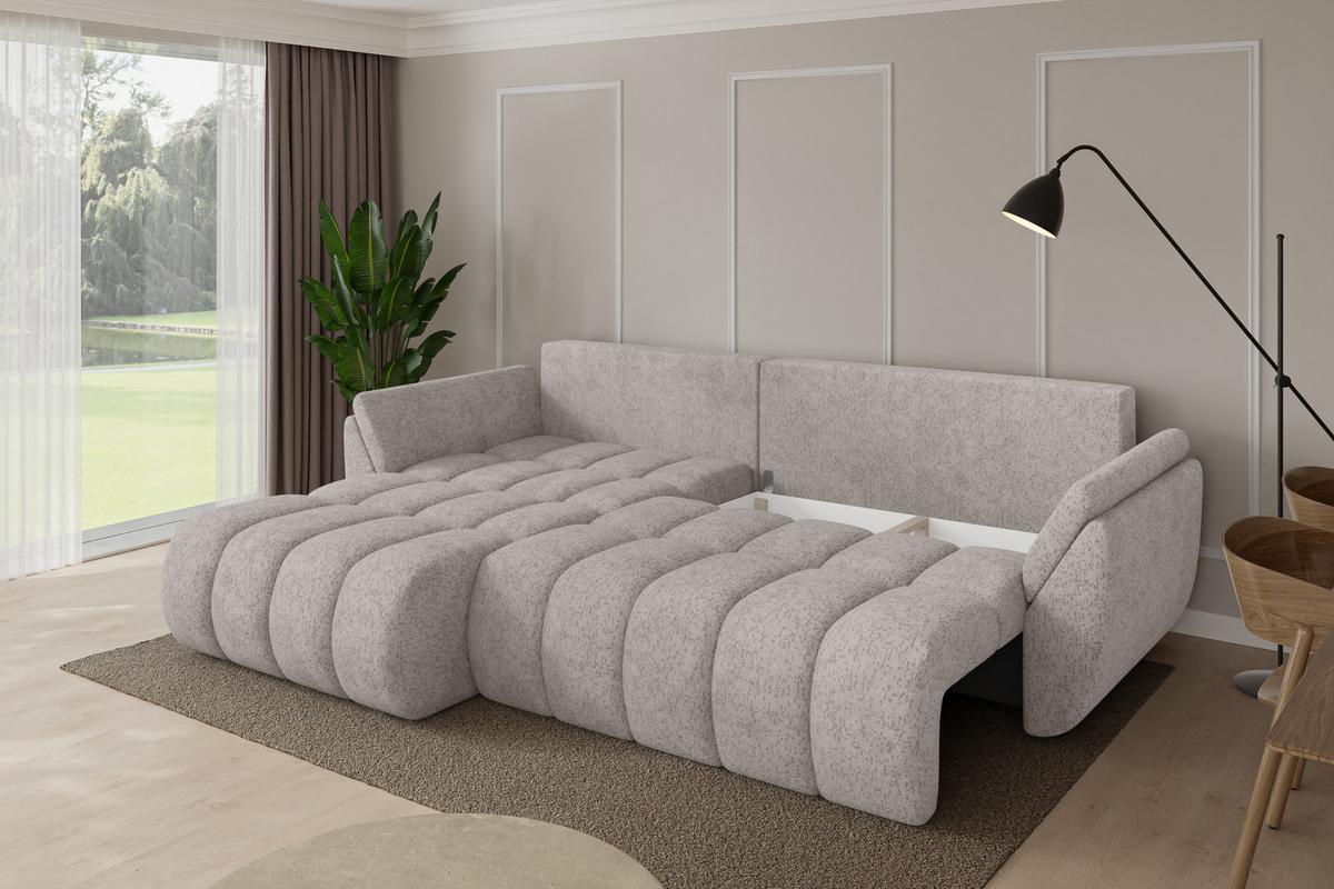 ECKSOFA mit Schlaffunktion Ottomane Links TOKO-L-v1 277x194x86 Hellgrau Velours - Hellgrau/Schwarz, Holzwerkstoff/Kunststoff (277/194cm) - ALTDECOR