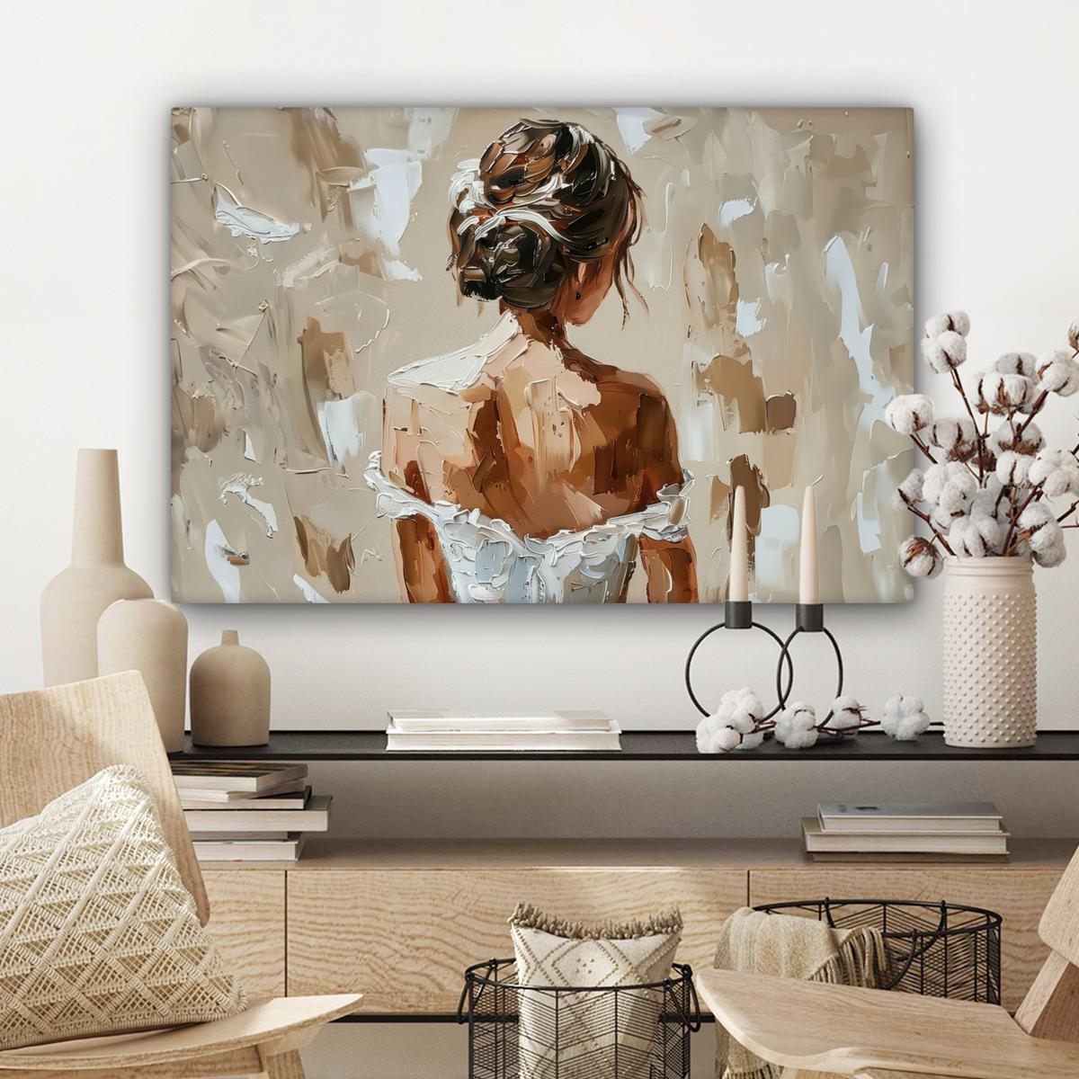 LEINWANDBILD Frau - Farbe - Abstrakt - Beige - Modern Gemälde 60x40 cm - Sandfarben, Textil (60/40cm) - MuchoWow