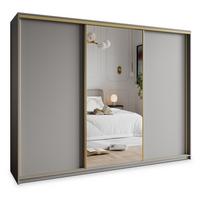 SCHWEBETÜRENSCHRANK TAVI 250/205/60 cm 3-türig mit Spiegel und Schubladen Graphitfarben - Goldfarben/Graphitfarben, Holzwerkstoff (250/205/60cm) - MASSENO