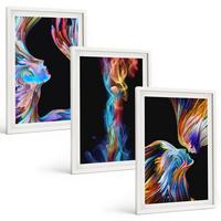 BILDER SET 3er Set - 40x60 cm Weißer Rahmen - Bunte abstrakte Gesichter - Weiß, Kunststoff (40/60cm) - TULUP