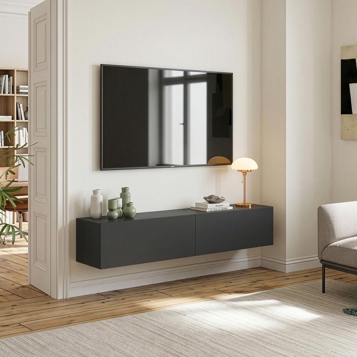 HÄNGELOWBOARD Evaton - Dunkelgrau, Holzwerkstoff (160/30/31.5cm) - [en.casa]