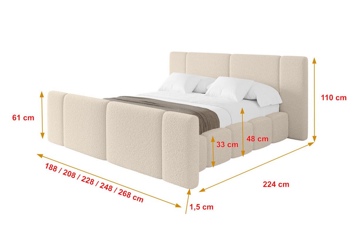POLSTERBETT mit Bettkasten, Fußteil und Lattenrost, Bett mit Matratze H3/H4 - NILO-Z 200x200 Dunkelbeige - Honig, Holzwerkstoff/Textil (200/200cm) - ALTDECOR