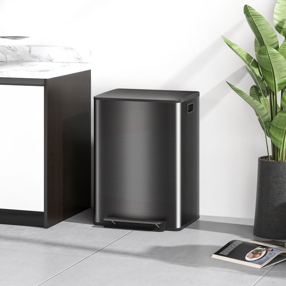 MÜLLEIMER 30l Edelstahl Kunststoff Schwarz - Schwarz, Metall (37.5/66.8/47.7cm) - HOMCOM