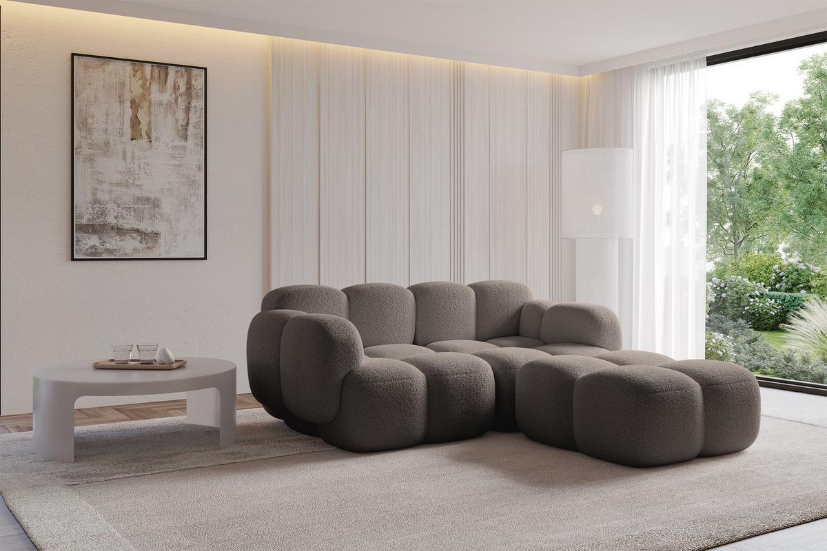 ECKSOFA modulares Sofa Rechts Miko-L1 214x205x75 Braun Bouclé - Dunkelbraun/Schwarz, Holzwerkstoff/Kunststoff (214/205cm) - ALTDECOR