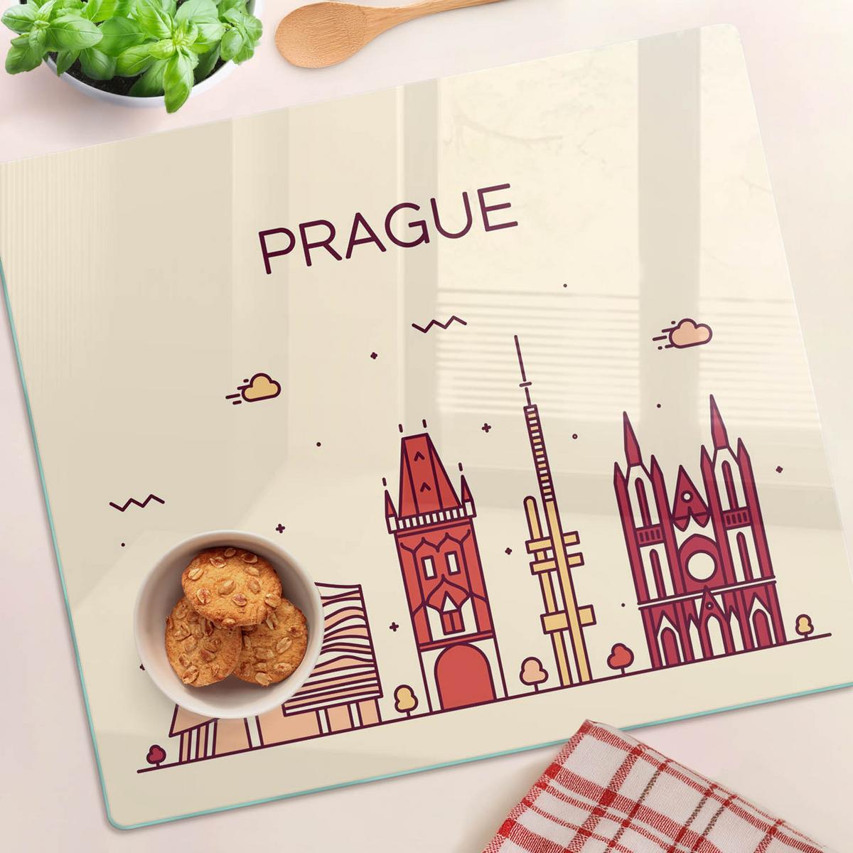 GLASPLATTE 60x52 cm Gebäude Prag - Multicolor, Glas (60/0.4/52cm) - TULUP