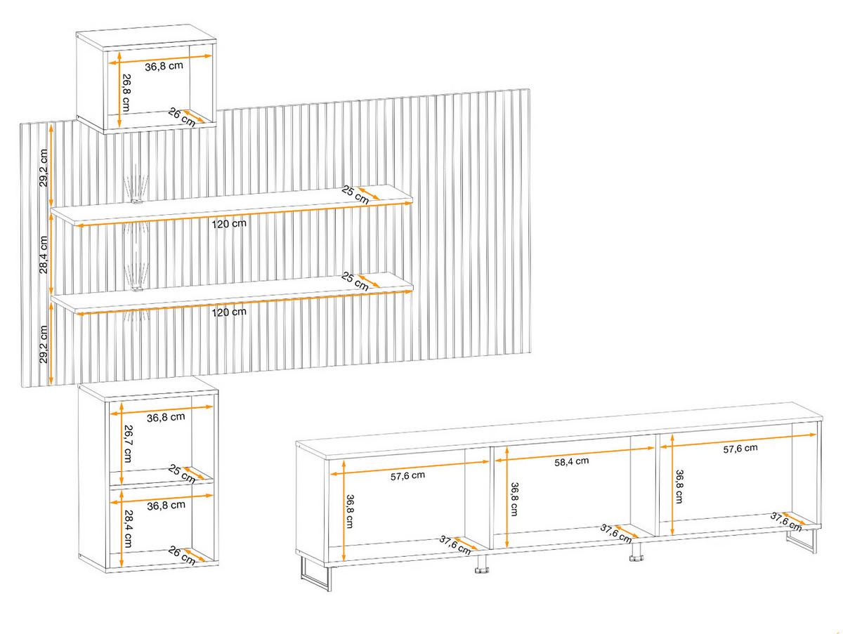 WOHNWAND 4-teilig Sand matt, Eiche Artisan 280 cm, Schrankwand hängend inklusive LED Beleuchtung - Sandfarben/Schwarz, Holzwerkstoff/Kunststoff (280/200/45cm) - Furn.Design