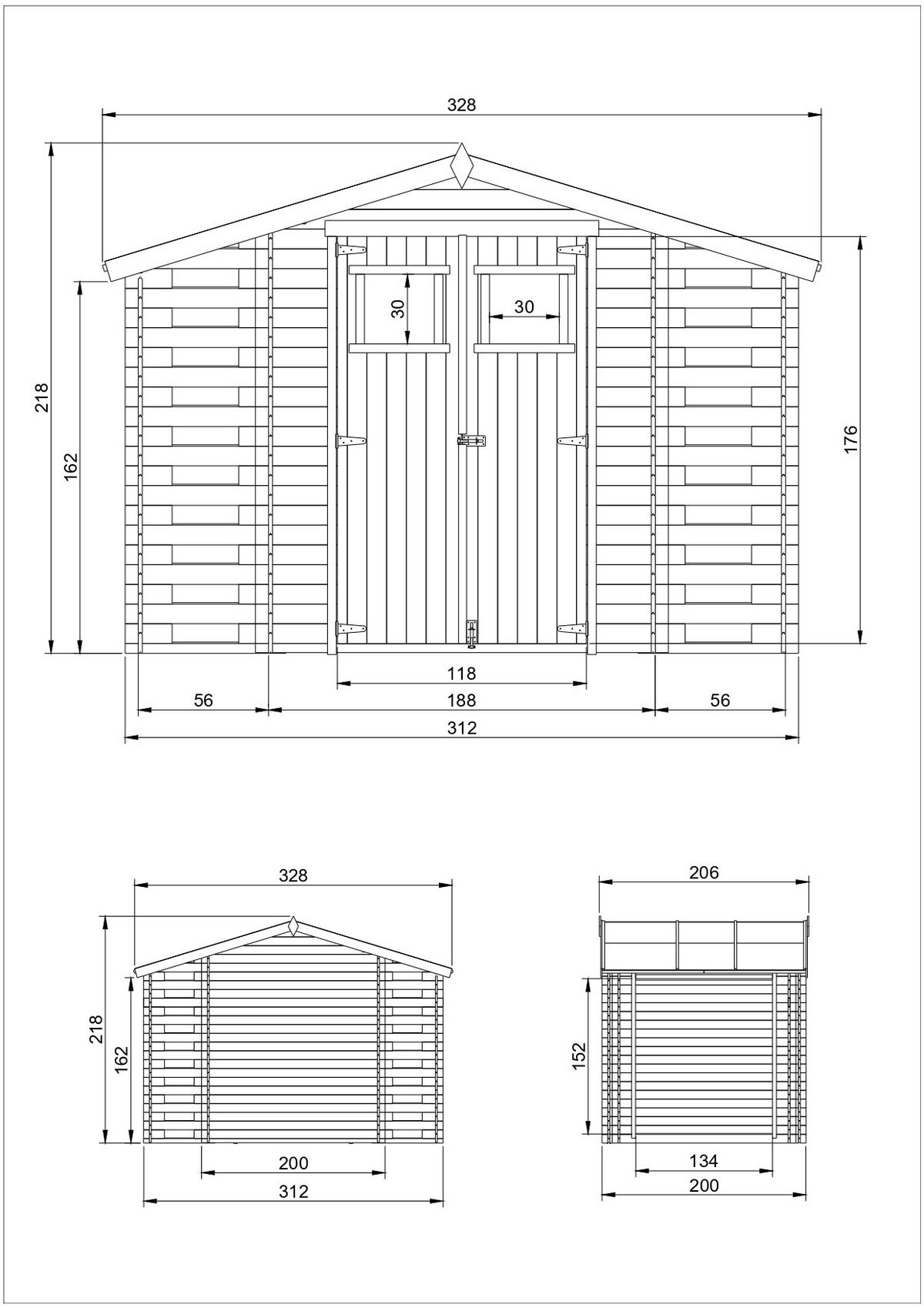 HOLZHAUS GARTENHAUS mit Brennholzschuppen M391+M391G - mit imprägniertem Boden- 3,53 + 0,97 + 0,97 m2 - Beige, Holz (328/218/206cm) - Timbela