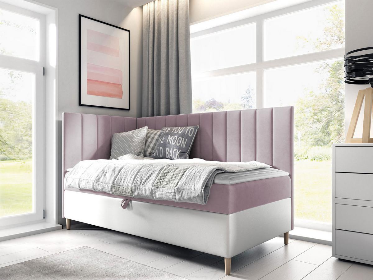 BOXBETT Maja Junior 3, Seite zum Öffnen des Bettkastens: Links - H3 - Weiß/Rosa, Holz (80/200cm) - MIRJAN24