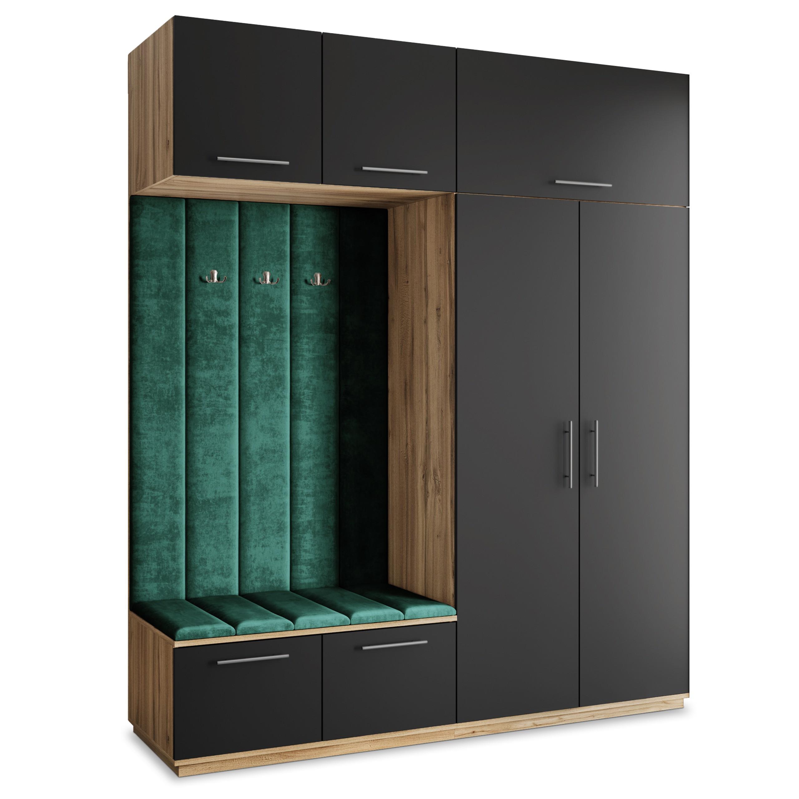 GARDEROBENSCHRANK REMA 200/240/60 cm Modern Garderobe-Set Eiche Wotan - Eiche Wotan/Schwarz, Holzwerkstoff (200/240/60cm) - MASSENO