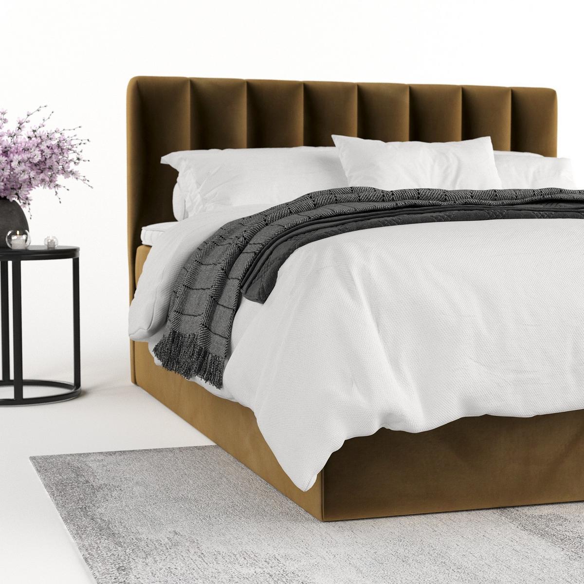 BOXBETT Lusso 140/200 cm Honiggelb im Kronos Stoff - Schwarz/Honig, Holz/Holzwerkstoff (140/200cm) - AltaBeds