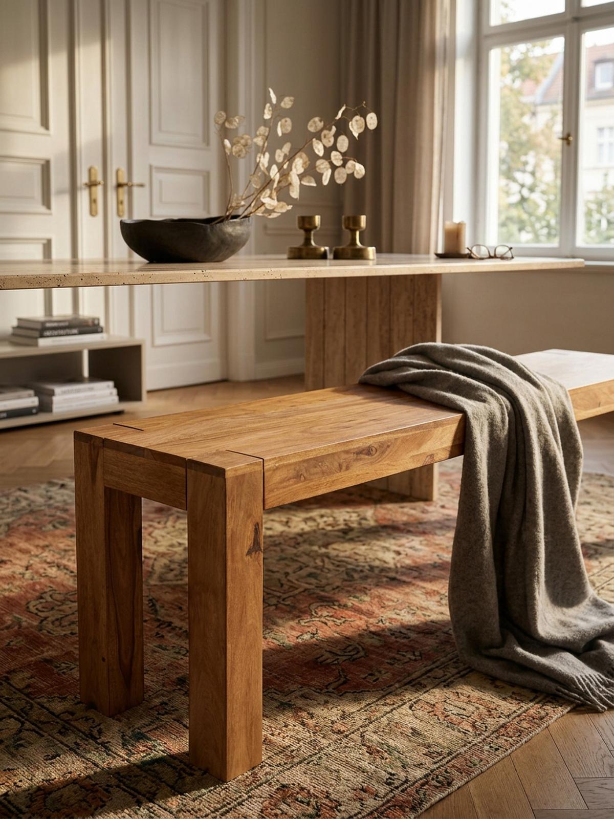 SITZBANK Massivholz Landhausstil handgefertigt, Beige 120x35x45 cm - Beige, Holz (120/45/35cm) - KADIMA DESIGN